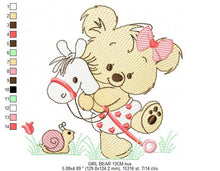 Cargar imagen en el visor de la galería, Bear embroidery designs - Baby girl embroidery design machine embroidery pattern - Bear with horse embroidery file - instant download jef
