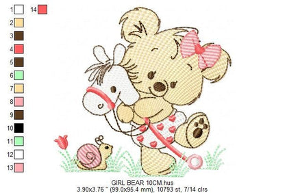 Bear embroidery designs - Baby girl embroidery design machine embroidery pattern - Bear with horse embroidery file - instant download jef Marcia Embroidery