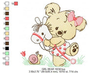 Cargar imagen en el visor de la galería, Bear embroidery designs - Baby girl embroidery design machine embroidery pattern - Bear with horse embroidery file - instant download jef
