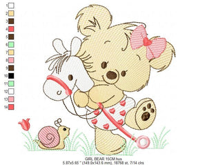 Bear embroidery designs - Baby girl embroidery design machine embroidery pattern - Bear with horse embroidery file - instant download jef