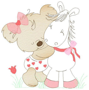 Animal Bear embroidery designs - Baby girl embroidery design machine embroidery pattern - Bear with horse embroidery file - instant download