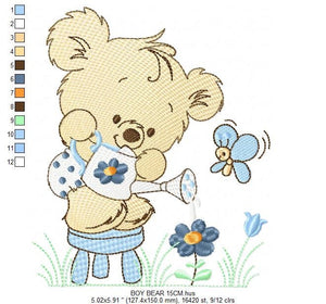 Bear embroidery designs - Baby boy embroidery design machine embroidery pattern - Cute teddy bear embroidery file - instant download pes jef