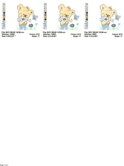 Bear embroidery designs - Baby boy embroidery design machine embroidery pattern - Cute teddy bear embroidery file - instant download pes jef Marcia Embroidery