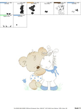 Cargar imagen en el visor de la galería, Bear with horse embroidery designs - Baby boy embroidery design machine embroidery pattern - Teddy Bear embroidery file - instant download
