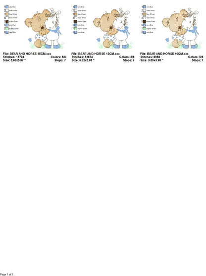 Bear with horse embroidery designs - Baby boy embroidery design machine embroidery pattern - Teddy Bear embroidery file - instant download