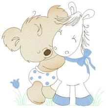 Cargar imagen en el visor de la galería, Bear with horse embroidery designs - Baby boy embroidery design machine embroidery pattern - Teddy Bear embroidery file - instant download
