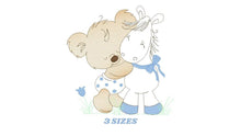 Load image into Gallery viewer, Bear with horse embroidery designs - Baby boy embroidery design machine embroidery pattern - Teddy Bear embroidery file - instant download
