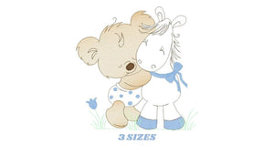 Bear with horse embroidery designs - Baby boy embroidery design machine embroidery pattern - Teddy Bear embroidery file - instant download