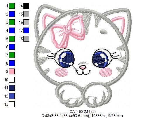 Cat embroidery design - Cat face peek a boo embroidery designs machine embroidery pattern - Pet embroidery file - Cat applique pes design Marcia Embroidery