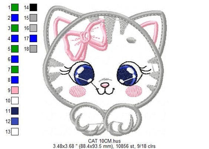 Cat embroidery design - Cat face peek a boo embroidery designs machine embroidery pattern - Pet embroidery file - Cat applique pes design Marcia Embroidery