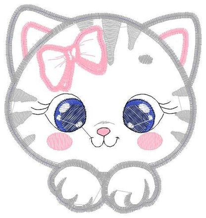 Cat embroidery design - Cat face peek a boo embroidery designs machine embroidery pattern - Pet embroidery file - Cat applique pes design