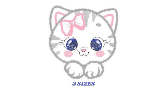 Cat embroidery design - Cat face peek a boo embroidery designs machine embroidery pattern - Pet embroidery file - Cat applique pes design Marcia Embroidery