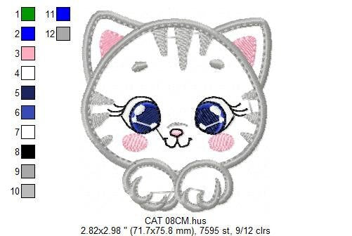 Male Cat embroidery design - Cat face peek a boo embroidery designs machine embroidery pattern - Kitten embroidery - Cat applique design jef Marcia Embroidery