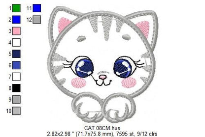 Male Cat embroidery design - Cat face peek a boo embroidery designs machine embroidery pattern - Kitten embroidery - Cat applique design jef Marcia Embroidery