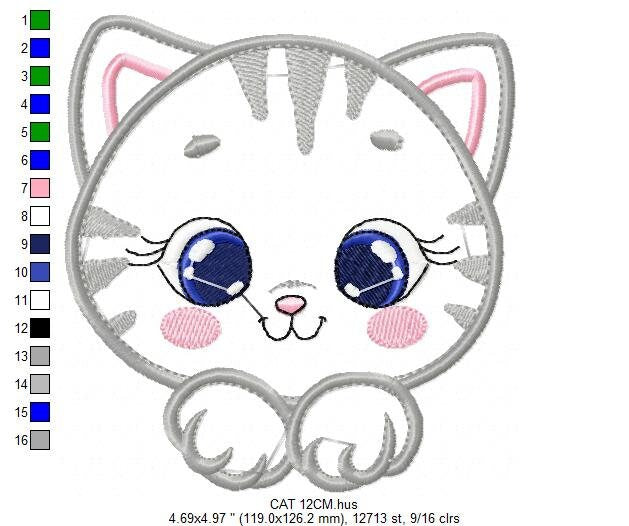 Male Cat embroidery design - Cat face peek a boo embroidery designs machine embroidery pattern - Kitten embroidery - Cat applique design jef Marcia Embroidery
