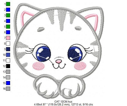 Male Cat embroidery design - Cat face peek a boo embroidery designs machine embroidery pattern - Kitten embroidery - Cat applique design jef Marcia Embroidery