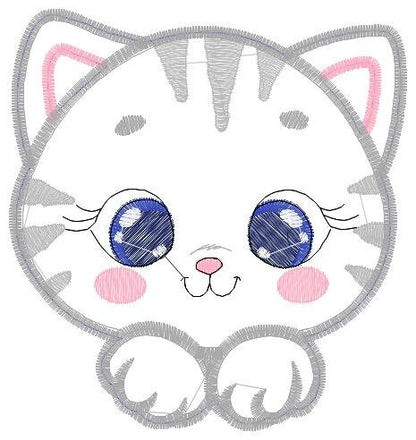 Male Cat embroidery design - Cat face peek a boo embroidery designs machine embroidery pattern - Kitten embroidery - Cat applique design jef Marcia Embroidery