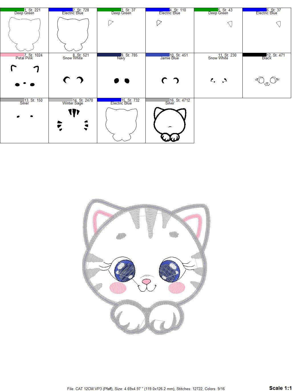 Male Cat embroidery design - Cat face peek a boo embroidery designs machine embroidery pattern - Kitten embroidery - Cat applique design jef Marcia Embroidery