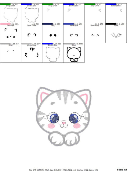 Male Cat embroidery design - Cat face peek a boo embroidery designs machine embroidery pattern - Kitten embroidery - Cat applique design jef Marcia Embroidery