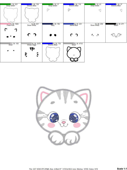 Male Cat embroidery design - Cat face peek a boo embroidery designs machine embroidery pattern - Kitten embroidery - Cat applique design jef