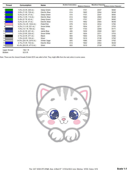 Male Cat embroidery design - Cat face peek a boo embroidery designs machine embroidery pattern - Kitten embroidery - Cat applique design jef Marcia Embroidery