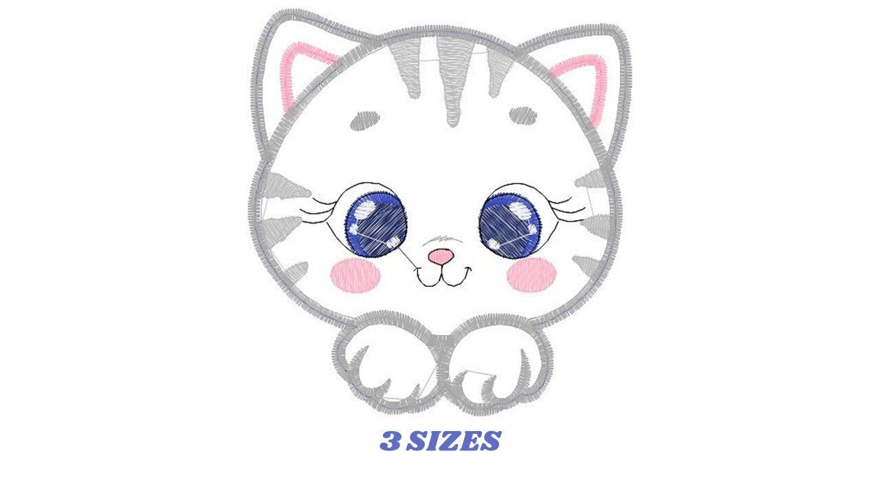 Male Cat embroidery design - Cat face peek a boo embroidery designs machine embroidery pattern - Kitten embroidery - Cat applique design jef Marcia Embroidery