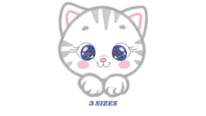 Male Cat embroidery design - Cat face peek a boo embroidery designs machine embroidery pattern - Kitten embroidery - Cat applique design jef Marcia Embroidery
