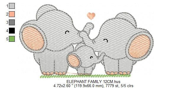 Family Elephant embroidery designs - Animal embroidery design machine embroidery pattern - Loving couple with kid - instant digital download - Marcia Embroidery