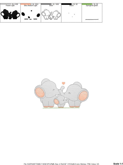 Family Elephant embroidery designs - Animal embroidery design machine embroidery pattern - Loving couple with kid - instant digital download - Marcia Embroidery