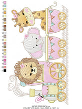 Load image into Gallery viewer, Animal Train embroidery designs - Safari embroidery design machine embroidery pattern - Train embroidery file - lion elephant giraffe animal
