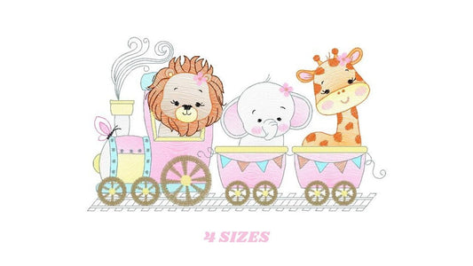 Animal Train embroidery designs - Safari embroidery design machine embroidery pattern - Train embroidery file - lion elephant giraffe animal