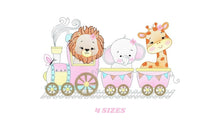 Cargar imagen en el visor de la galería, Animal Train embroidery designs - Safari embroidery design machine embroidery pattern - Train embroidery file - lion elephant giraffe animal
