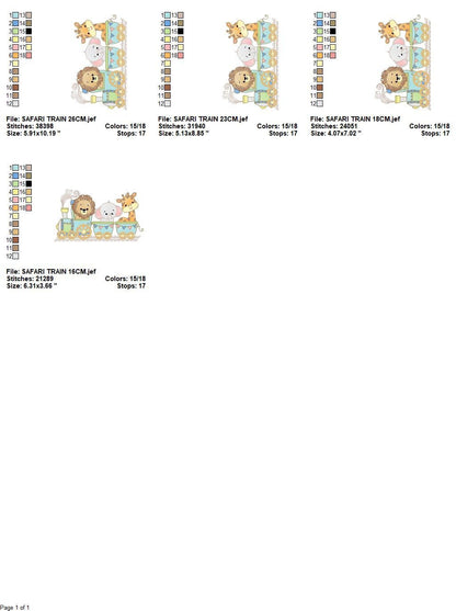 Safari embroidery designs - Animals embroidery design machine embroidery pattern - Train embroidery file - lion elephant giraffe animal pes