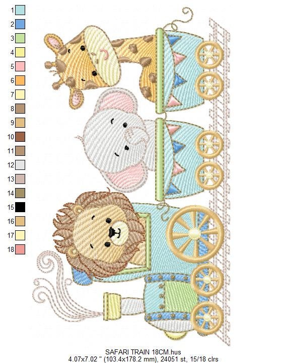 Safari embroidery designs - Animals embroidery design machine embroidery pattern - Train embroidery file - lion elephant giraffe animal pes