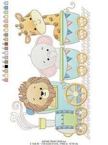 Safari embroidery designs - Animals embroidery design machine embroidery pattern - Train embroidery file - lion elephant giraffe animal pes