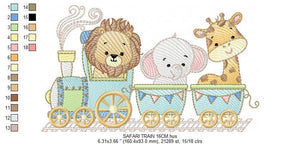 Safari embroidery designs - Animals embroidery design machine embroidery pattern - Train embroidery file - lion elephant giraffe animal pes