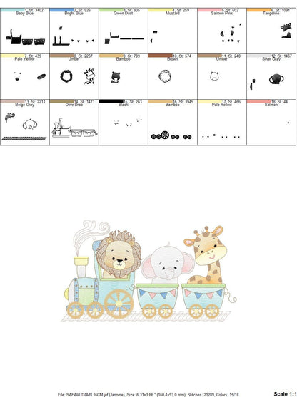Safari embroidery designs - Animals embroidery design machine embroidery pattern - Train embroidery file - lion elephant giraffe animal pes