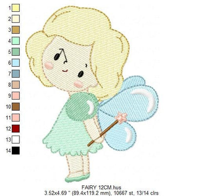 Fairy embroidery designs - Baby girl embroidery design machine embroidery pattern - Pixie embroidery file - Tooth Fairy with wand and wings Marcia Embroidery