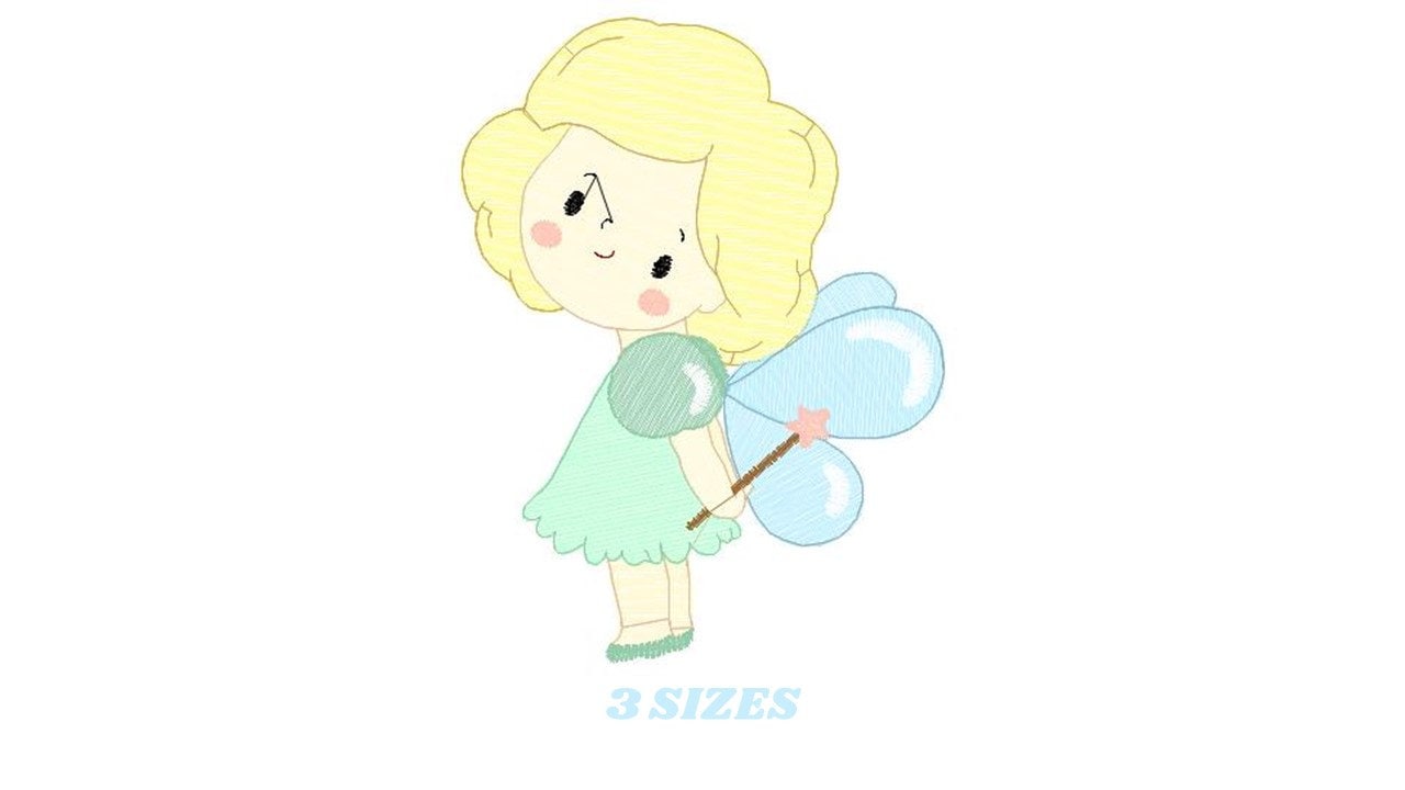 Fairy embroidery designs - Baby girl embroidery design machine embroidery pattern - Pixie embroidery file - Tooth Fairy with wand and wings Marcia Embroidery