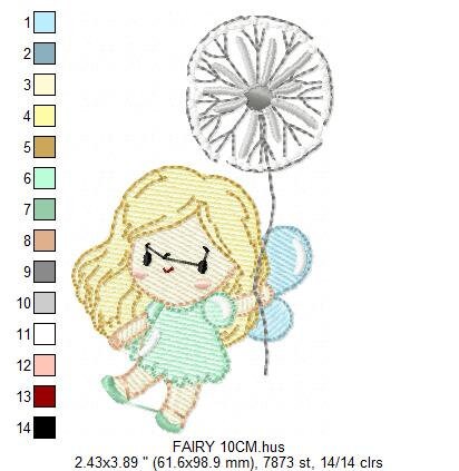 Fairy embroidery designs - Baby girl embroidery design machine embroidery pattern - Pixie with dandelion embroidery file - Fairy design pes Marcia Embroidery