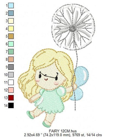 Fairy embroidery designs - Baby girl embroidery design machine embroidery pattern - Pixie with dandelion embroidery file - Fairy design pes Marcia Embroidery