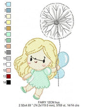 Cargar imagen en el visor de la galería, Fairy embroidery designs - Baby girl embroidery design machine embroidery pattern - Pixie with dandelion embroidery file - Fairy design pes
