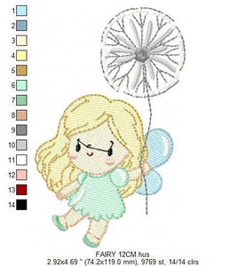 Fairy embroidery designs - Baby girl embroidery design machine embroidery pattern - Pixie with dandelion embroidery file - Fairy design pes