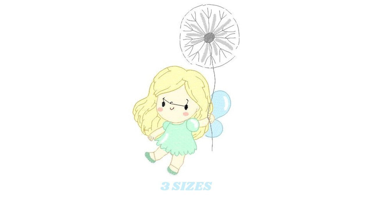 Fairy embroidery designs - Baby girl embroidery design machine embroidery pattern - Pixie with dandelion embroidery file - Fairy design pes Marcia Embroidery