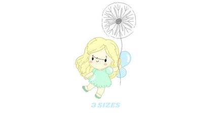 Fairy embroidery designs - Baby girl embroidery design machine embroidery pattern - Pixie with dandelion embroidery file - Fairy design pes Marcia Embroidery