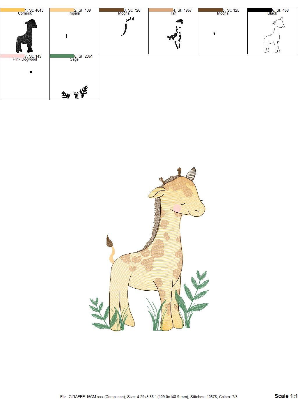 Giraffe with leaves embroidery design - Safari Wild Animal embroidery designs machine embroidery pattern - Instant download digital pes file Marcia Embroidery
