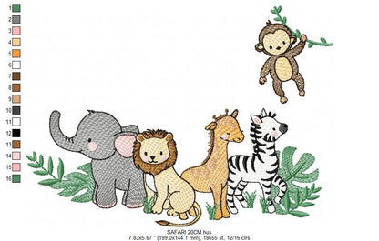 Safari embroidery designs - Animals embroidery design machine embroidery pattern - Elephant embroidery file - Zebra Monkey Giraffe Lion pes Marcia Embroidery