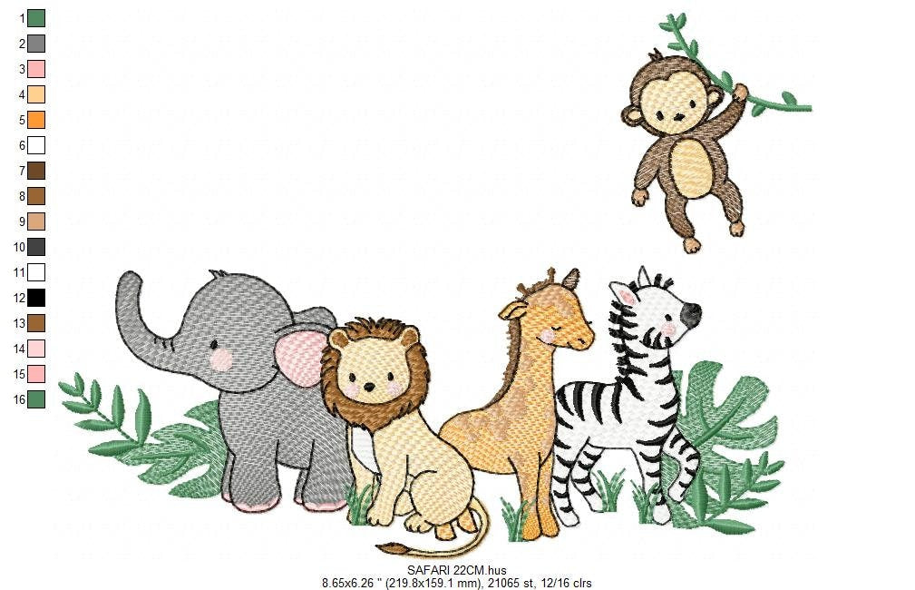 Safari embroidery designs - Animals embroidery design machine embroidery pattern - Elephant embroidery file - Zebra Monkey Giraffe Lion pes Marcia Embroidery