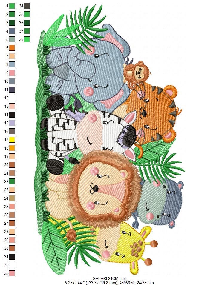 Safari embroidery designs - Animals embroidery design machine embroidery pattern - Elephant embroidery file - Zebra Giraffe Lion Tiger Hippo Marcia Embroidery