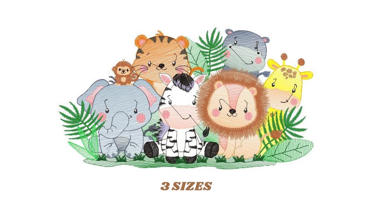 Safari embroidery designs - Animals embroidery design machine embroidery pattern - Elephant embroidery file - Zebra Giraffe Lion Tiger Hippo Marcia Embroidery